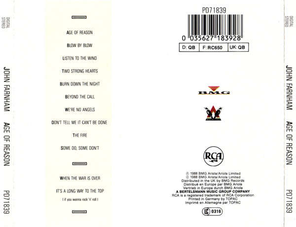 John Farnham - Age of Reason CD Import