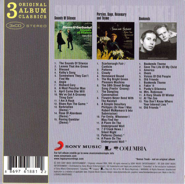 Simon and Garfunkel - 3 Original Album Classics Triple CD Box Set Import