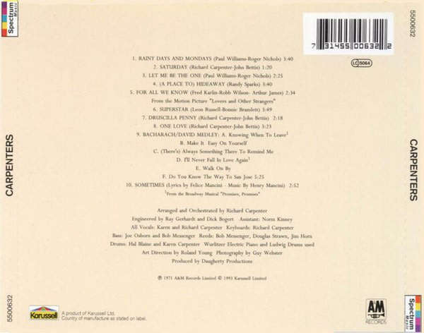 Carpenters - Carpenters (1971 Album) CD Import