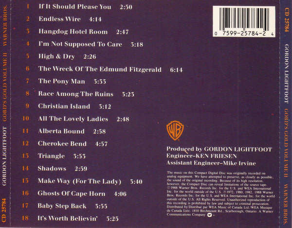 Gordon Lightfoot - Gord`s Gold, Volume II CD Import