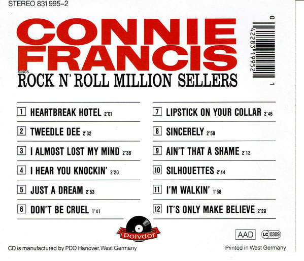 Connie Francis - Sings Rock N` Roll Million Sellers CD Import
