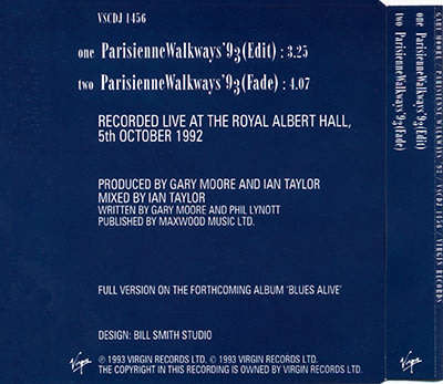 Gary Moore - Parisienne Walkways `93 Maxi CD Single Import Promo NV