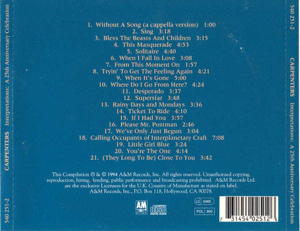 Carpenters - Interpretations: A 25th Anniversary Collection CD Import