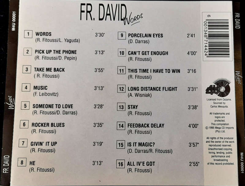 F.R. David - Words : Greatest Hits CD Rare