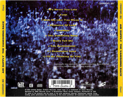 Air Supply - Vanishing Race CD