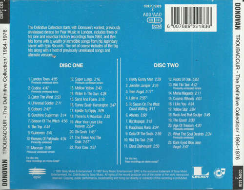 Donovan - Troubadour (Definitive Collection 1964-1976) Double CD