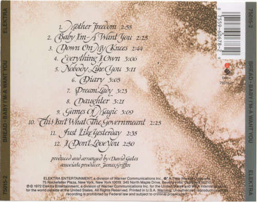 Bread - Baby I'm-A Want You CD Import