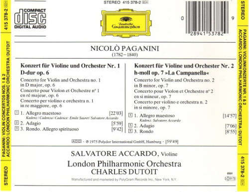 Paganini - Salvatore Accardo and Charles Dutoit - Violinkonzerte Nos. 1 CD Import