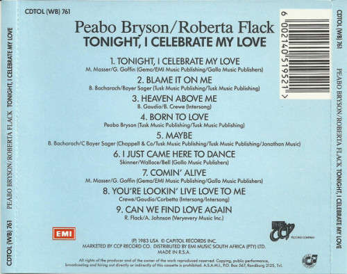 Peabo Bryson & Roberta Flack - Tonight, I Celebrate My Love CD