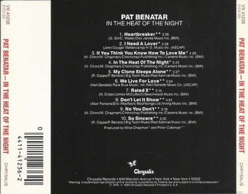 Pat Benatar - In the Heat of the Night CD Import