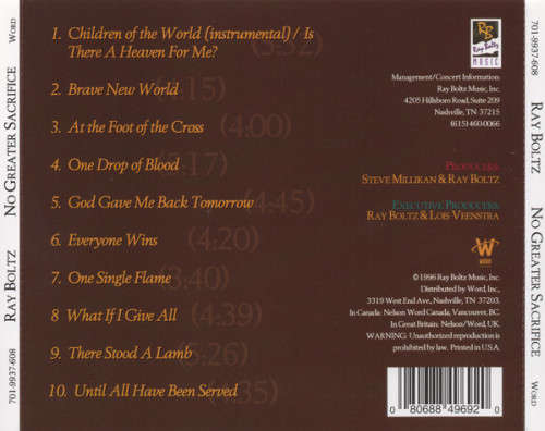 Ray Boltz - No Greater Sacrifice CD Import