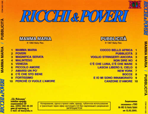 Ricchi and Poveri - Mamma Maria / Pubblicita Double Album Double CD Import Rare