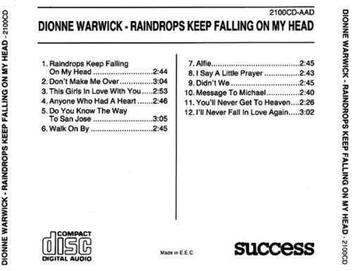 Dionne Warwick - Raindrops Keep Falling On My Head CD Import