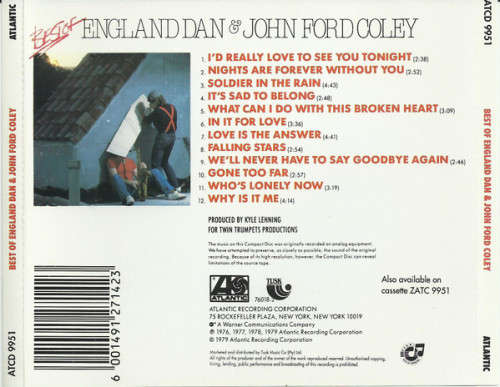 England Dan and John Ford Coley - Best of CD