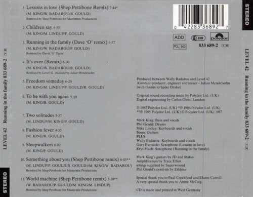 Level 42 - Running In the Family (Platinum Edition) CD Import