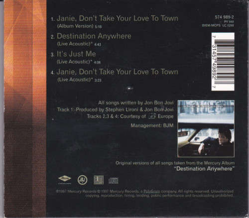 Jon Bon Jovi - Janie, Don't Take Your Love To Town CD Maxi Single Import