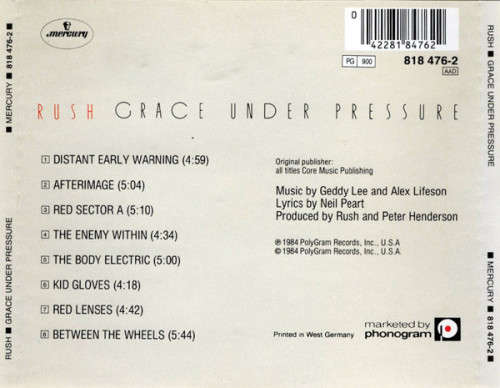 Rush - Grace Under Pressure CD Import
