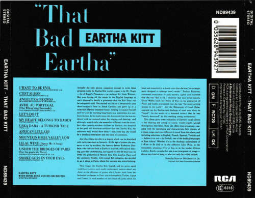Eartha Kitt and Henri Rene and His Orchestra - That Bad Eartha CD Import