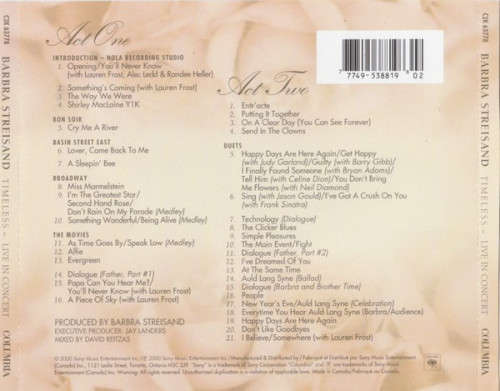 Barbra Streisand - Timeless- Live In Concert Double CD Import