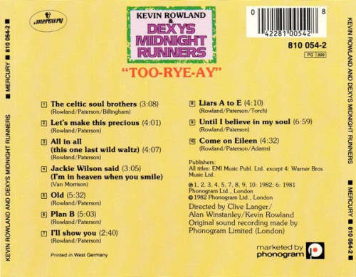 Kevin Rowland & Dexys Midnight Runners - Too-Rye-Ay CD Import