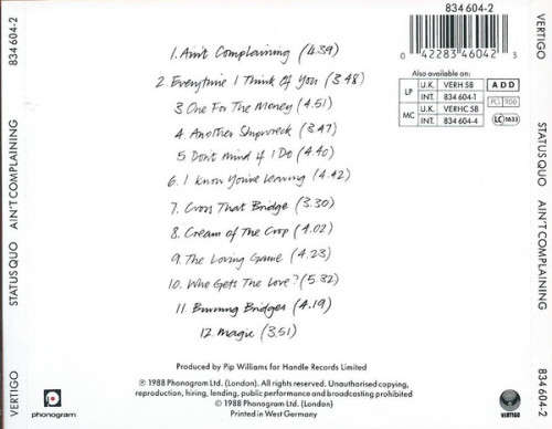 Status Quo - Ain`t Complaining CD Import