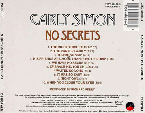 Carly Simon - No Secrets CD Import