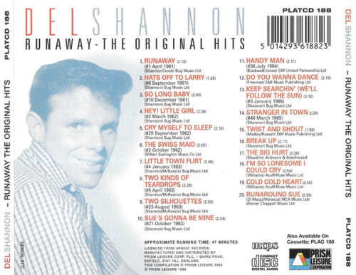 Del Shannon  Runaway (Original Hits) CD Import