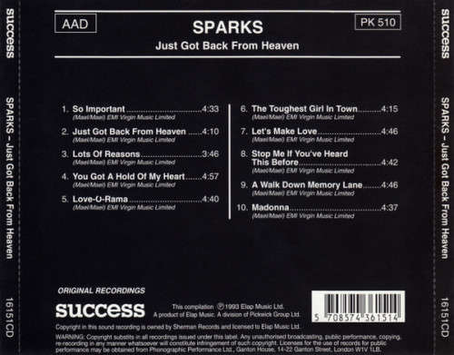 Sparks - Just Got Back From Heaven CD Import