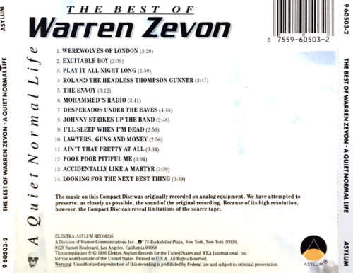Warren Zevon - A Quiet Normal Life: Best of CD Import