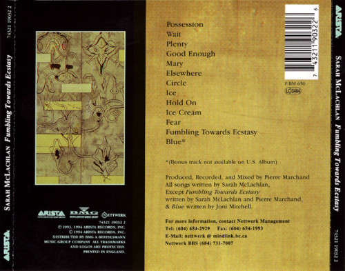 Sarah McLachlan - Fumbling Towards Ecstasy CD Import
