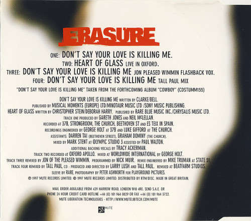 Erasure - Don`t Say Your Love Is Killing Me CD Maxi Single Import