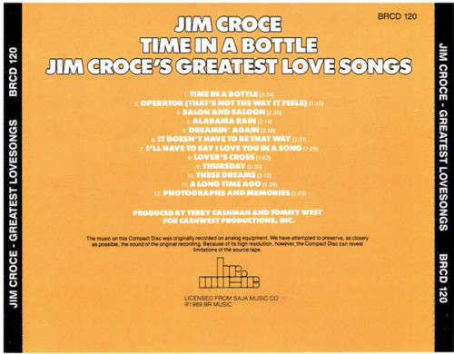 Jim Croce a Time In a Bottle: Greatest Love Songs CD Import