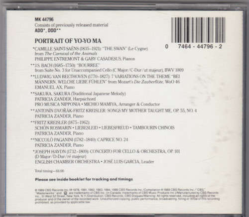 Yo-Yo Ma - Portrait Of Yo-Yo Ma CD Import