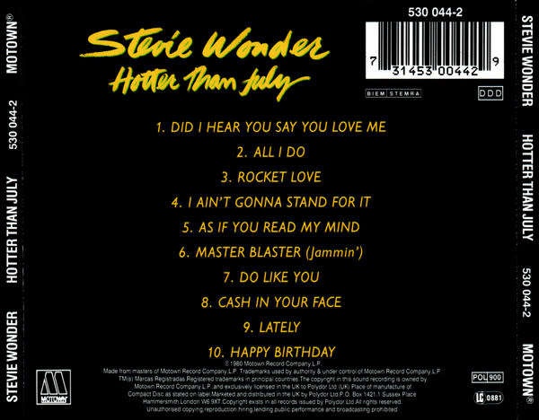 Stevie Wonder - Hotter Than July CD Import