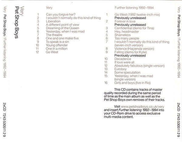 Pet Shop Boys - Very / Further Listening 19921994 Double CD Import RAS