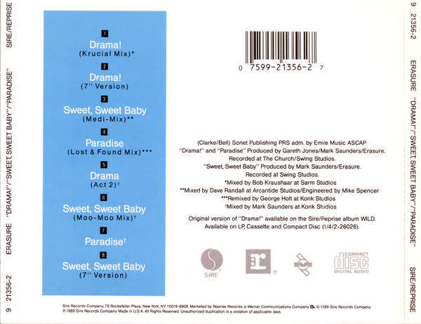 Erasure - Drama! / Sweet, Sweet Baby / Paradise Maxi CD Single  Import