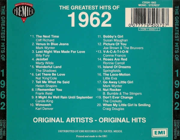 Various - Greatest Hits of 1962 CD Import