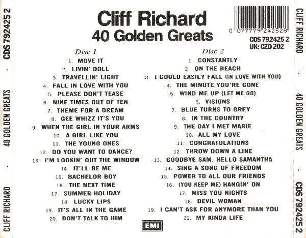 Cliff Richard - 40 Golden Greats Double CD Import