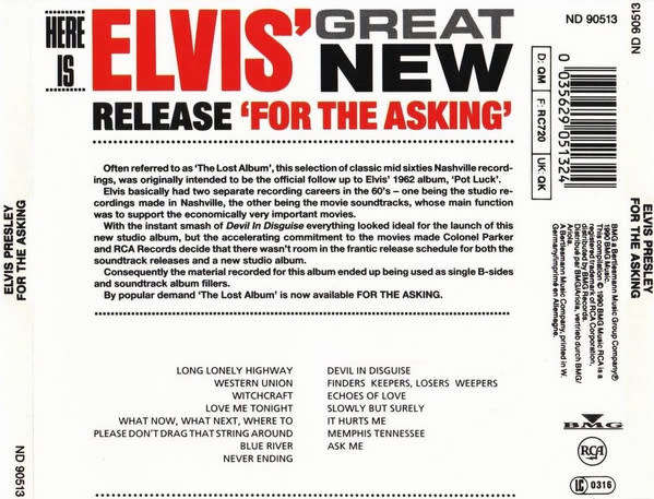 Elvis Presley - For the Asking (`The Lost Album`) CD Import