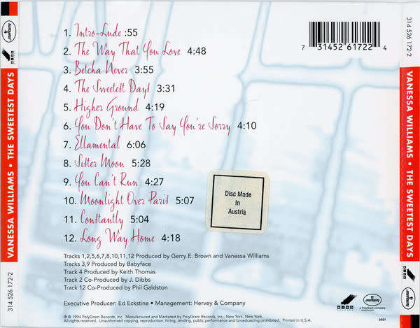 Vanessa Williams - The Sweetest Days CD Import
