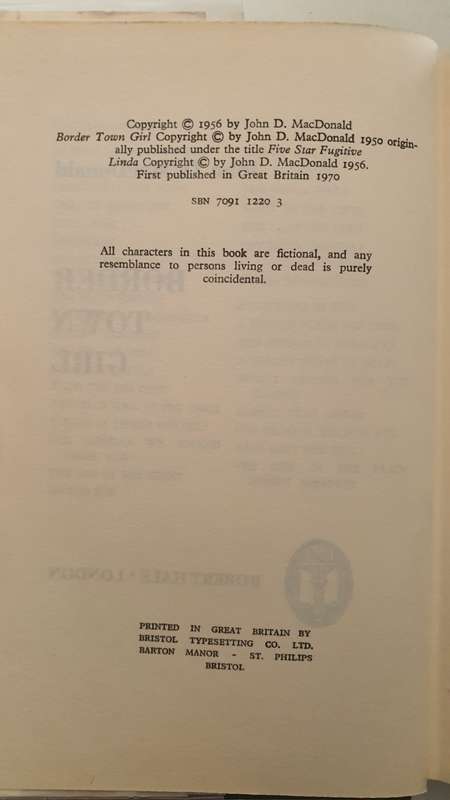 John D. MacDonald - Border Town Girl First Edition UK 1970