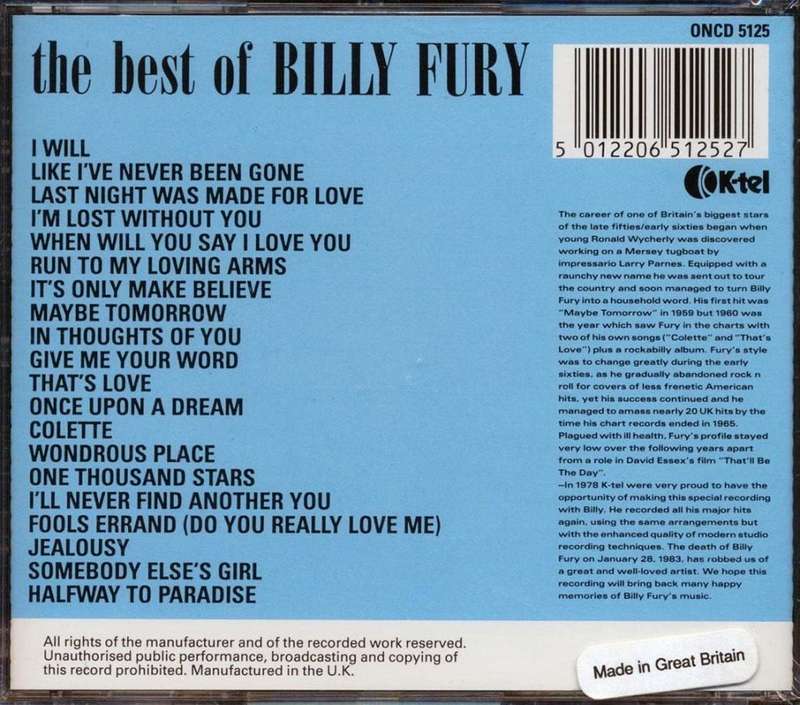 Billy Fury - Best of CD Import