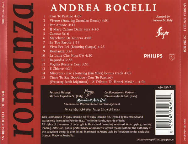 Andrea Bocelli - Romanza CD Import