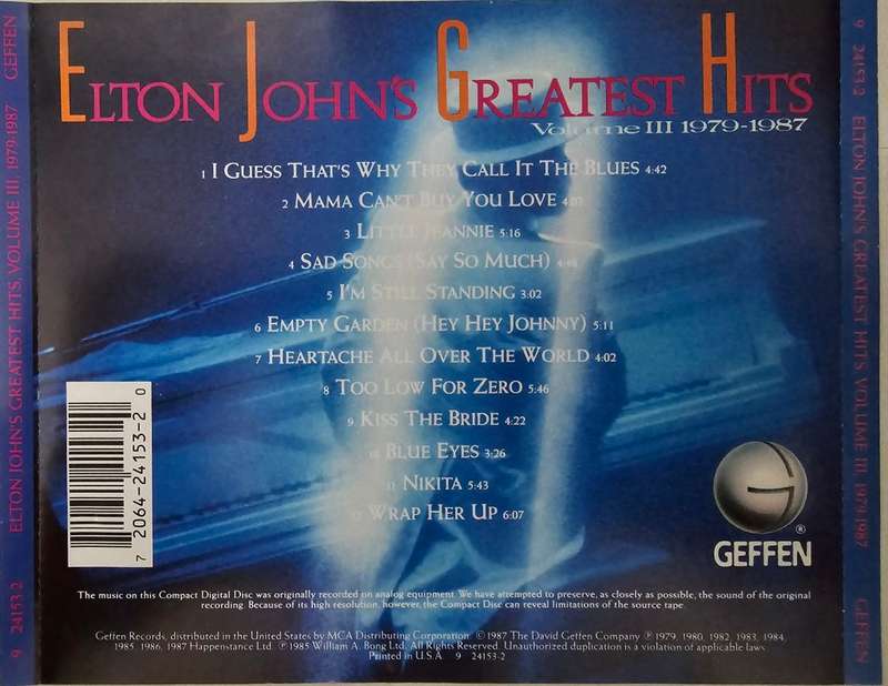 Elton John - Greatest Hits Volume III 1979-1987 CD Import