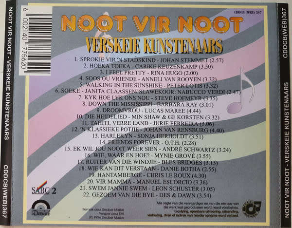 Various - Noot Vir Noot CD Rare