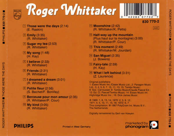 Roger Whittaker - Those Were The Days CD Import