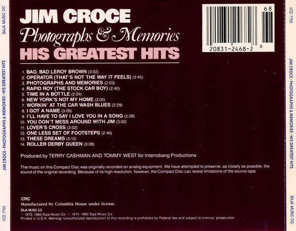 Jim Croce - Photographs & Memories (His Greatest Hits) CD Import