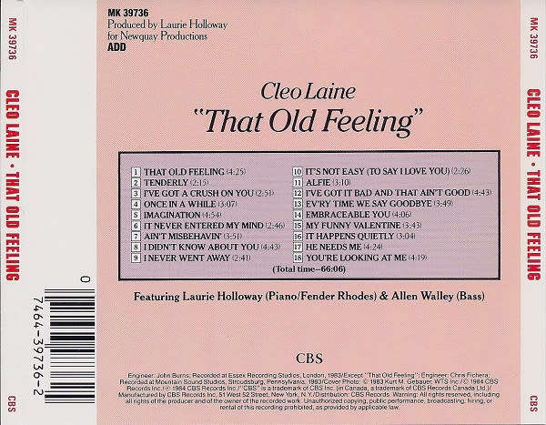 Cleo Laine - That Old Feeling CD Import