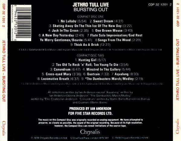Jethro Tull - Live - Bursting Out Double CD Import