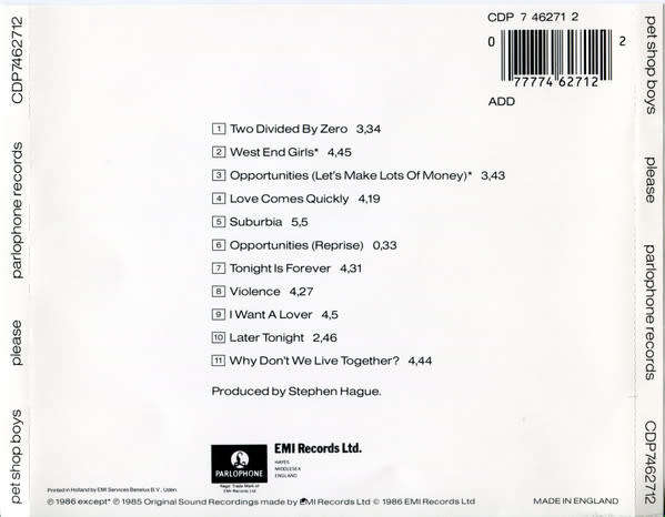 Pet Shop Boys - Please CD Import